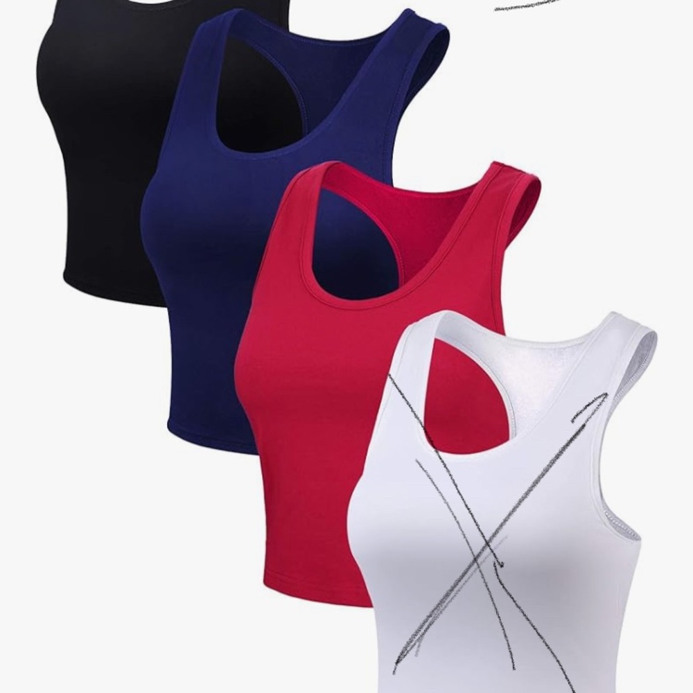 3 Pack! Women's Tank Tops in Red, Blue, and Black- cropped